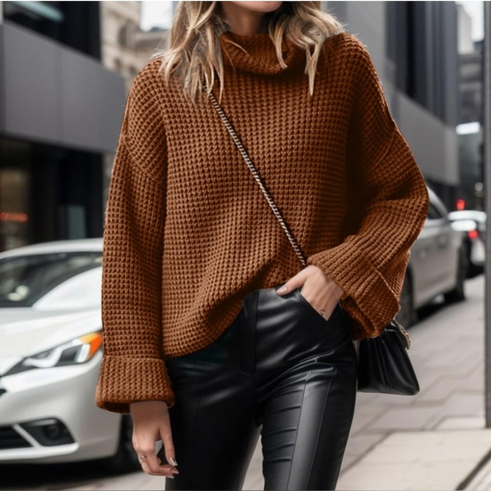 JARDIN by Macris | Burnt Orange Cowl-neck Oversized Sweater in Size L